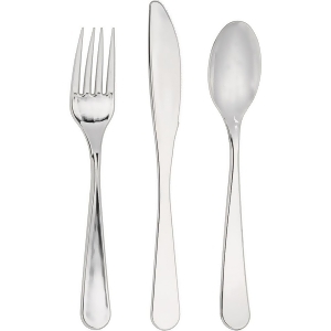 Club Pack of 288 Shiny Metallic Silver Party Plastic Cutlery Assortment 8.27 - All