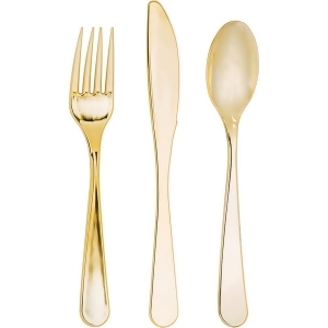 Club Pack of 288 Shiny Metallic Gold Party Plastic Cutlery Assortment 8.27 - All