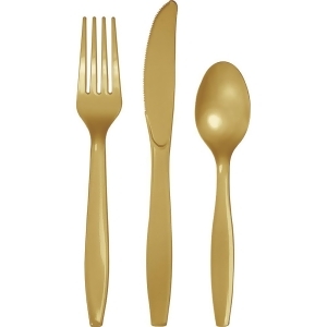 Club Pack of 216 Glittering Gold Premium Heavy-Duty Plastic Assorted Party Cutlery 9 - All