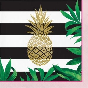Club Pack of 192 Green and Yellow 3-Ply Pineapple Disposable Foil Luncheon Napkins 6.5 - All