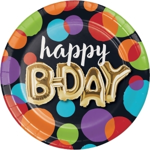 Pack of 96 vibrantly colored dots with metallic gold birthday Balloon Dinner plate 8.8 - All