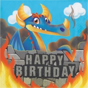 Club Pack of 192 Orange and Blue Dragons Happy Birthday Luncheon Napkin 6.5 - All