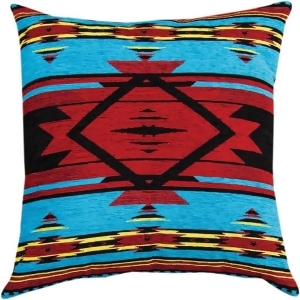 20 Flame Red and Sea Blue Geometric Designed Square Throw Pillow - All