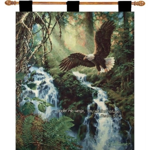 36 Green and White Inspirational Waterfall Eagle with Bible Verse Tapestry Wall Hanging - All