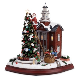 10 Battery Operated Town Hall with Rotating Train Musical Christmas Table Figure - All