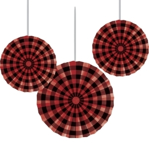 Club Pack of 18 Black and Red Hanging Paper Fan Party Decorations 16 - All
