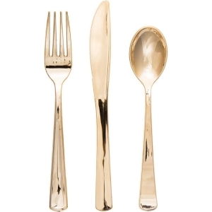 Club Pack of 288 Shiny Metallic Gold Assorted Shimmering Party Cutlery 8.2 - All