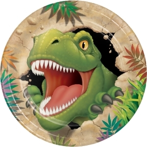 Club Pack of 96 Green and Brown Dino Blast Disposable Dinner Plates 9 - All