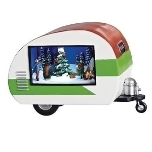 Set of 2 White and Green Musical Led Trailer with Christmas Scene 8.5 - All