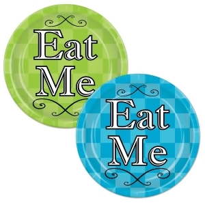 Club Pack of 96 Green Alice in Wonderland Eat Me Checkered Plates 9 - All