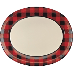 Club Pack of 96 Red and Black Buffalo Plaid Disposable Party Oval Platters 12.1 - All