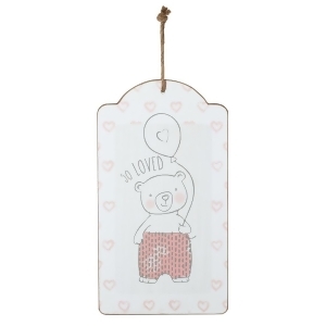 Set of 2 Pink Bear So Loved Baby Girl Nursery Hanging Wall Decor 18.25 - All