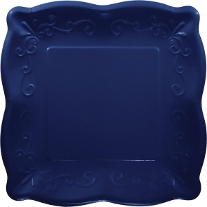 Club Pack of 48 Navy Blue Embossed Scroll Design Square Luncheon Party Plates 7.25 - All