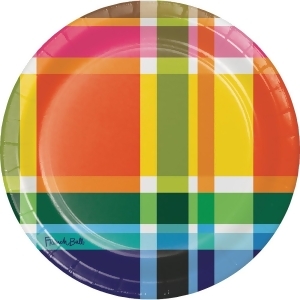 Club Pack of 120 Multi Color Plaid Picnic Round Luncheon Party Plates 7 - All