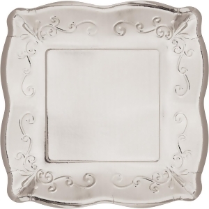 Club Pack of 48 Silver Embossed Scroll Design Square Luncheon Party Plates 7.25 - All