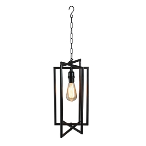 28 Black Rectangular Iron Caged Electric Pendant Hanging Lamp with Edison Style Bulb - All