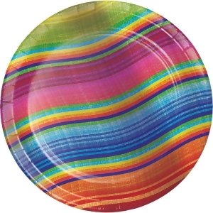 Club Pack of 96 Multi-Colored Serape Curved Striped Luncheon Party Plates 7 - All