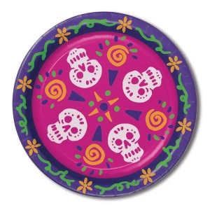 Club Pack of 96 Multi Color Day Of The Dead Skull Heads Dinner Plates 9 - All