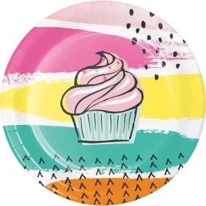 Club Pack of 96 Multi-Color Chic Cupcake Round Luncheon Party Plates 6.75 - All