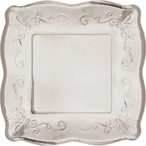 Club Pack of 48 Silver Embossed Scroll Design Square Banquet Party Plates 10.5 - All
