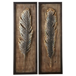 Set of 2 Rusted Brown 2 Assorted Wooden Framed Feather Wall Decor 36 - All