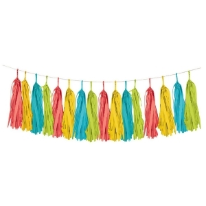 Club Pack of 12 Vibrantly Colored Decorative Serape Pattern Tissue Paper Tassel Garland 8 - All