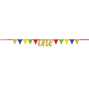 Pack of 12 Red and Gold Glittered One First Birthday Pennant Banner 9 - All