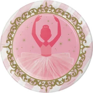 Club Pack of 96 Pink and Dazzling Gold Twinkle Toes Ballerina Dinner Plates 8.75 - All