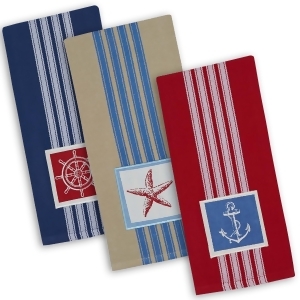 Set of 3 Blue Red and Beige Nautical Striped Towels 28 - All