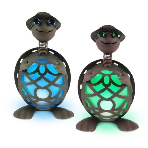 Set of 2 Led Solar Powered Lighted Bronze Metal Turtle Garden Statues 14.5 - All