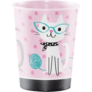 Club Pack of 12 Pink and White Purr-fect Party Hot and Cold Beverage Cups 16 oz - All