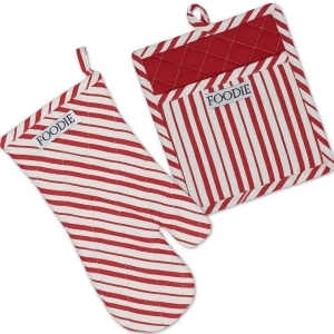 Set of 2 Red Peppermint Potholder and Oven Mitt Set 13 - All