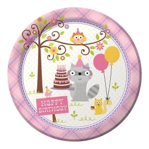 Club Pack of 96 Happi Woodland Girl Happy Birthday Dinner Party Plates 9 - All