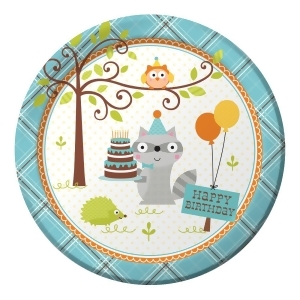Club Pack of 96 Happi Woodland Boy Happy Birthday Dinner Party Plates 9 - All