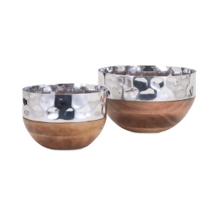 Set of 2 Persimmon Mango Wood and Hammered Aluminum Serving Bowls - All
