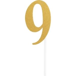 Club Pack of 12 Gold Glittered '9' Party Cake Dessert Toppers 7 - All