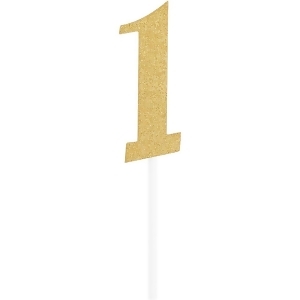 Club Pack of 12 Glittered Gold '1' Party Cake Dessert Toppers 7 - All