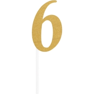 Club Pack of 12 Glittered Gold '6' Party Cake Dessert Toppers 7 - All