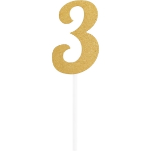 Club Pack of 12 Glittered Gold Party '3' Cake Dessert Toppers 7 - All