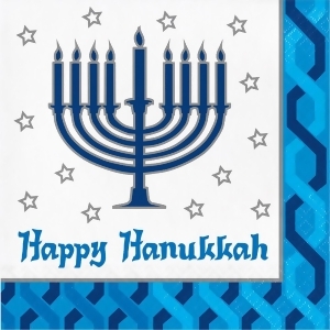 Club Pack of 192 Blue and White Happy Hanukkah 2-Ply Disposable Luncheon Napkin 6.5 - All