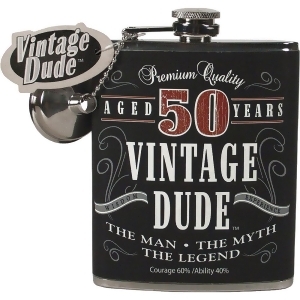 Pack of 4 Black and White Premium Quality Aged 50 Years Vintage Dude Printed Flask 5 7 oz - All