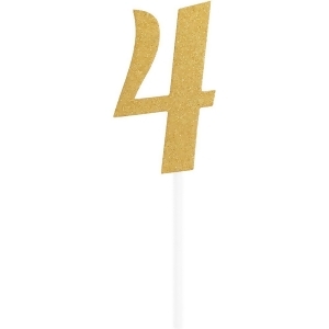 Club Pack of 12 Glittered Gold Party '4' Cake Dessert Toppers 7 - All