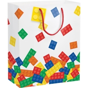 Club Pack of 12 Bright Yellow Red and Green Blocks Party Gift Bags 12.5 - All