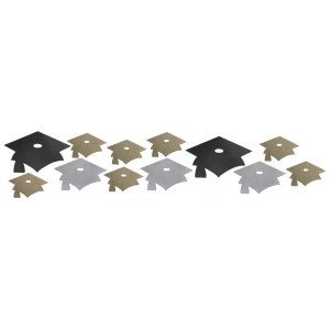 Club Pack of 72 Glittered Black Gold and Silver Graduation Mini Mortarboard Cutouts 8.25 - All