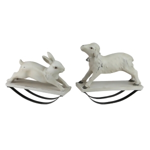 Pack of 2 Antique Finish Cream Colored Rocking Bunny Rabbit and Lamb Table Top Decorations - All