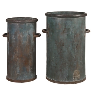Set of 2 Blue and Brown Country Rustic Distressed and Tarnished Table Top Cans 17 - All