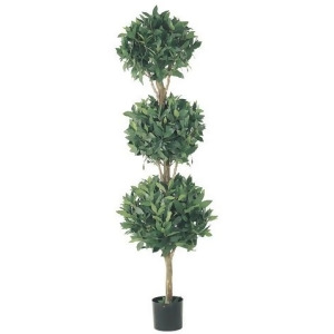 Set of 2 Potted Artificial Sweet Bay Triple Ball Topiary Trees 5' - All