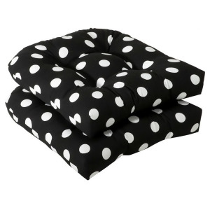 Set of 2 Outdoor Patio Wicker Chair Seat Cushions Black White Polka Dot - All