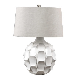 27 White Glossy and Distressed Table Lamp with Round Taupe Gray Drum Shade - All