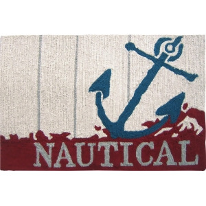 Blue and Red Decorative Coastal Printed Nautical Hooked Anchor 34 - All